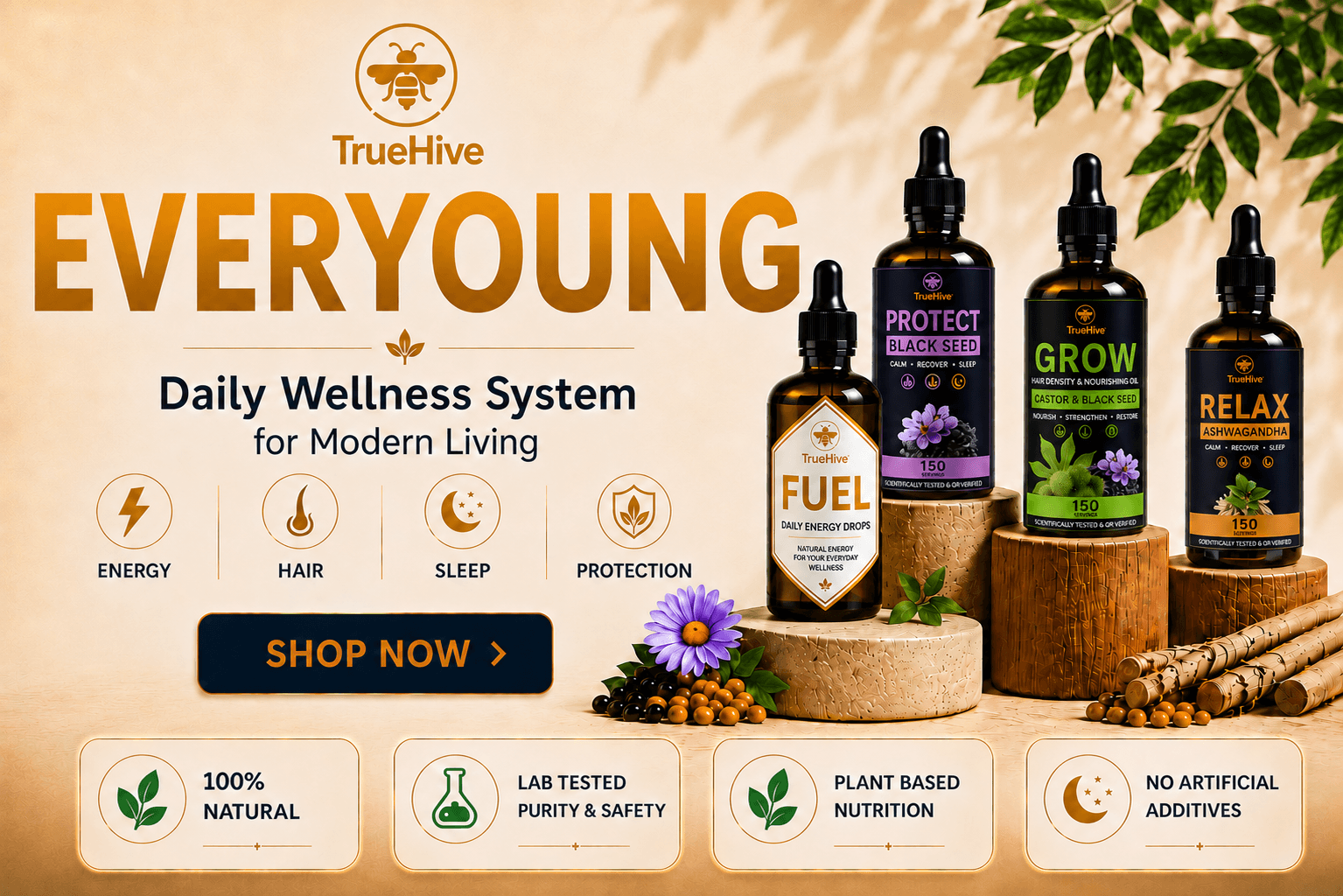 TrueHive natural energy honey banner